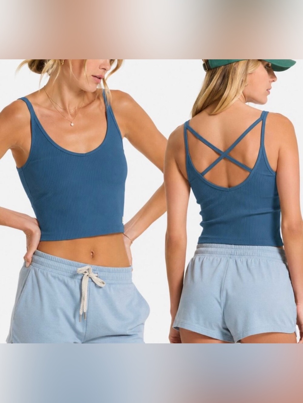 Vuori ribbed crop tank pool blue VW189 fits like a medium